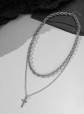 欧美小众设计双层链条项链男ins潮 冷淡风嘻哈个性锁骨链钛钢饰品