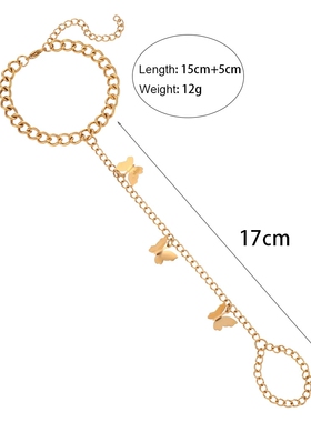 欧美ins摩登简约流行百搭手链饰品 不锈钢蝴蝶吊坠手链戒指连体链