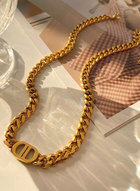 不锈钢双面D迈阿密古巴链项链女士朋克链遏制链6MM宽度项链脖颈链
