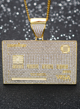 欧美嘻哈街舞实心满钻仿真VISA卡吊坠金卡银行卡hiphop项链锁骨链