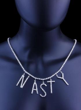 欧美嘻哈锁骨链项链锁骨链水钻