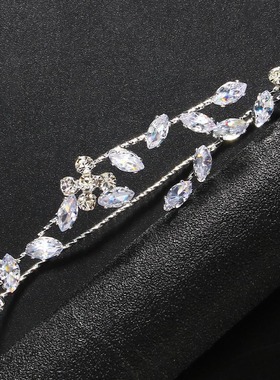 可塑形御姐手掌戒水晶树叶手镯锆石手镯几何金属镂空手链Bracelet