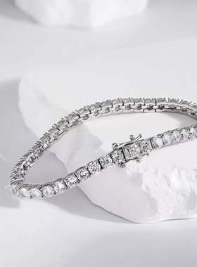 欧美跨境4mm网球链嘻哈单排满钻手链925纯银彩色锆石男女手链手绳