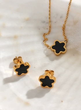 2024跨境欧美潮流耳钉女 小众清新设计不锈钢亚克力小花吊坠项链