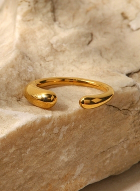 INS法式简约女式气质百搭新款钛钢戒指18K金不锈钢几何型开口戒指