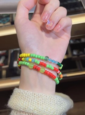 原创设计明媚天然冰蓝玉髓玛瑙贝母绿幽灵色水晶数字母项链手链