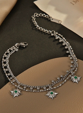 欧美14K金摩登双层星芒手链女ins风小众设计感百搭不锈钢饰品