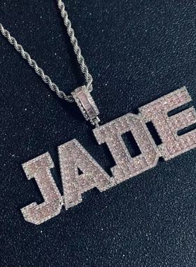 欧美嘻哈风微镶锆石金银粉色项链