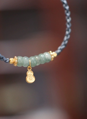 天然翡翠手链女冰种蓝水算盘珠手链S925银手工编织手绳