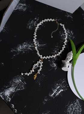 欧美跨境气场气场巴洛克风格淡水珍珠金属海螺流苏项链性感锁骨链