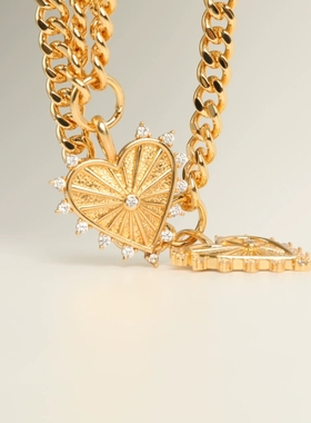 欧美hiphop嘻哈夸张朋克风古巴链爱心吊坠嵌锆石项链粗项链chain