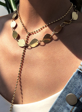 欧美百搭金色圆片多层组合项链