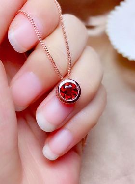 玫瑰金石榴石925银秀气风小吊坠