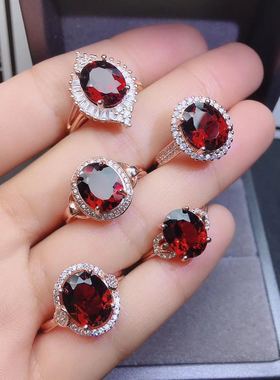 克拉天然石榴石纯银戒指特价促销