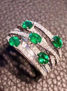 轻奢多层祖母绿高质感宝石戒指
