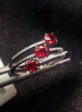 纯银精工送女友节日红宝石戒指