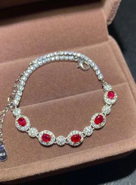 鸽血红纯银戴妃满钻国检证书手链