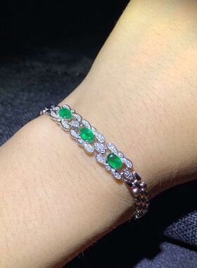 纯银镶嵌高端大气风祖母绿手链