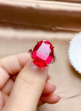 鸽血红925银结婚夸张戒指特价