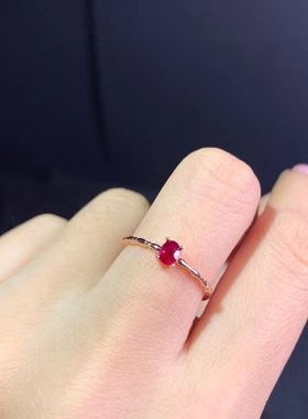纯银白金镶嵌活口红宝石戒指