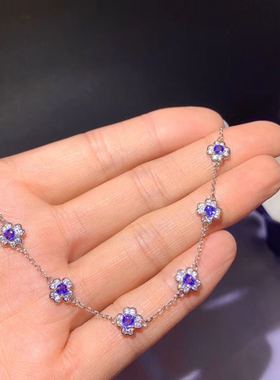 925银斯里兰卡蓝宝石手链送女友