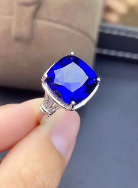 银镀金大气风活口蓝宝石戒指