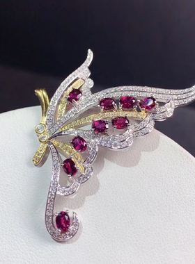 天然镁铝石榴石两用款纯银吊坠