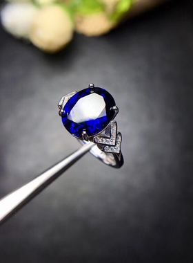 纯银鸽子蛋四爪活口蓝宝石戒指