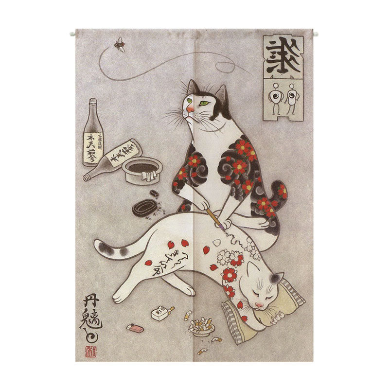 日式和风日本浮世绘图布帘玄关家用餐厅隔断半帘厨房纹身布艺门帘