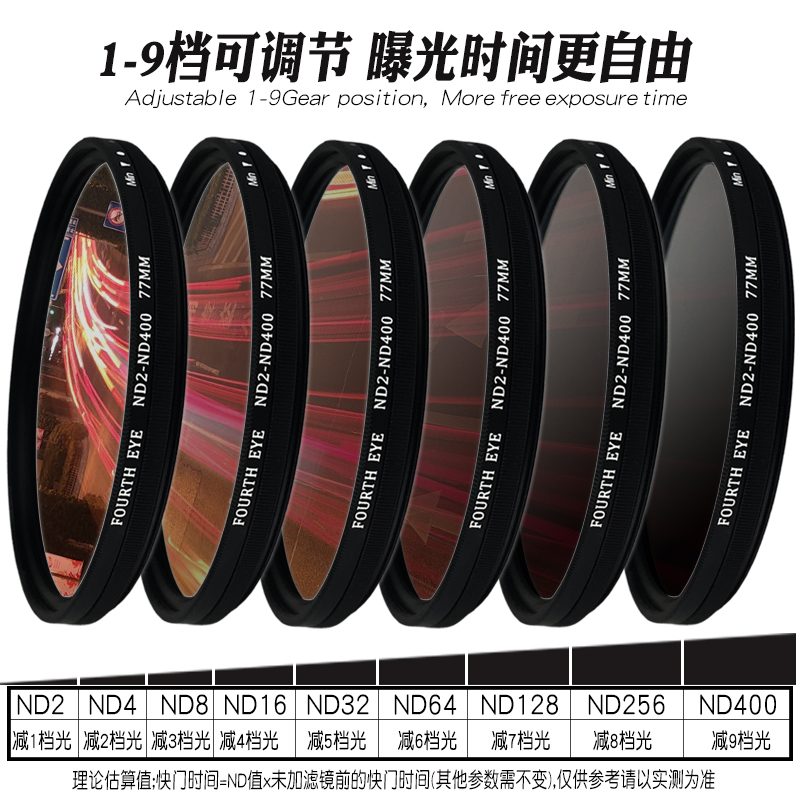 Fourth Eye超薄ND2-ND400可调减光镜77mm/49/52/58/62/67/72/82mm - 图2