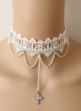 古典十字架蕾丝蒸汽朋克短项链