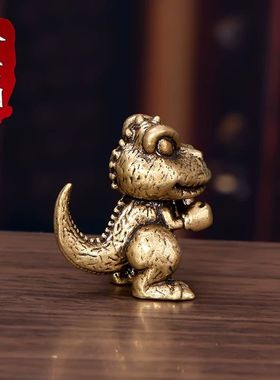 纯铜拳击阿贡小恐龙摆件创意手把件桌面茶桌茶宠儿童潮玩玩具装饰