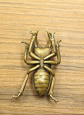 实心黄铜复古甲壳虫创意仿真昆虫上手玩把件装饰茶宠铜工艺品摆件