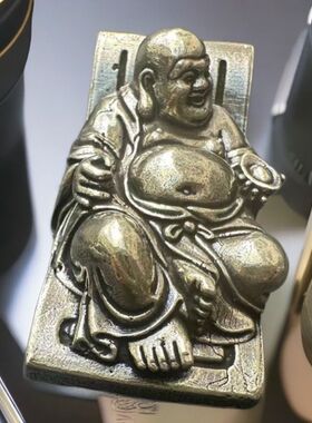 黄铜实心创意靠椅弥勒佛复古逍遥弥勒佛桌面茶宠工艺品摆件茶道