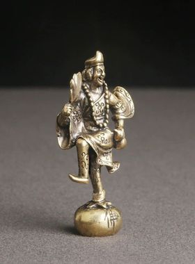 复古纯黄铜济公和尚桌面摆件古玩收藏摆饰老铜器