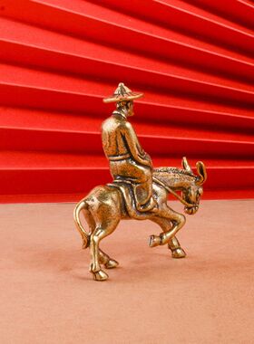 古铜骑驴老者盆景假山石造景微景观装饰中式摄影配饰骑驴铜人摆件