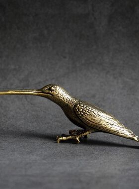 实心纯黄铜办公桌面小摆件啄木鸟古铜茶宠饰品工艺品礼品手把玩件