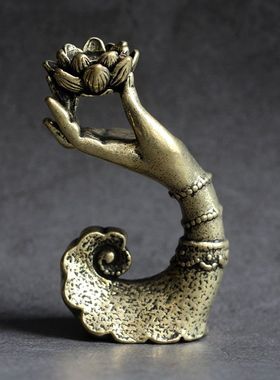 纯黄铜实心倒流香香薰小摆件莲花佛手香架香托禅意茶道桌面茶台