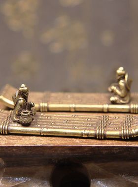 黄铜文创茶道香炉纯铜竹排小香插仿古工艺品摆件家居茶台线香底座