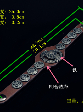 复古银灰人头标牌棕色皮朋克手链