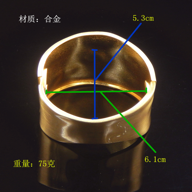 金色合金波浪拉丝表面大气质开口弹簧金属手镯女男装饰品手环摆件-图1