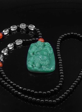 绿色玉佩吊坠观音菩萨黑珠毛衣链