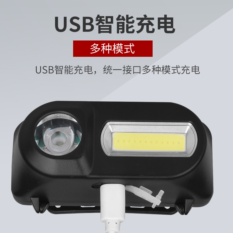 USB充电LED+COB感应钓鱼头灯户外露营徒步登山头戴式汽车修理灯