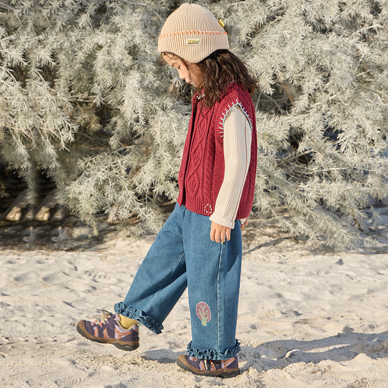 【新品】papa爬爬冬季儿童上衣男女童套头翻领毛织开襟马甲宽松 - 图0