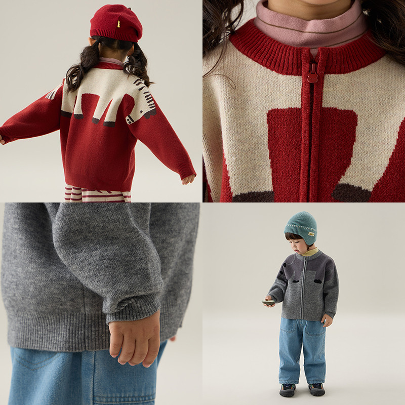 【北极绒】papa爬爬冬季儿童毛衣新品男女童新年红色加厚针织开衫,淘宝优惠券,粉丝福利购,淘宝优惠卷