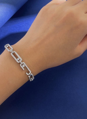 轻奢梅西卡百搭马蹄扣手链女时尚气质别针满钻GiGi同款手链手饰