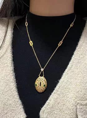 欧美爆款小众设计蛇头镂空镶钻绿眼锁骨项链高颜值奢华名媛穿搭