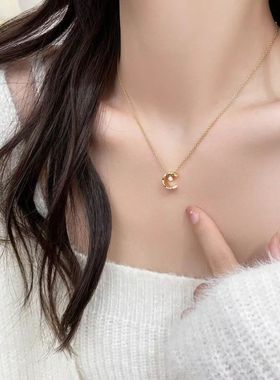 王一博同款月亮星星吊坠项链V金CNC工艺菱格项链水冰月钻石锁骨链