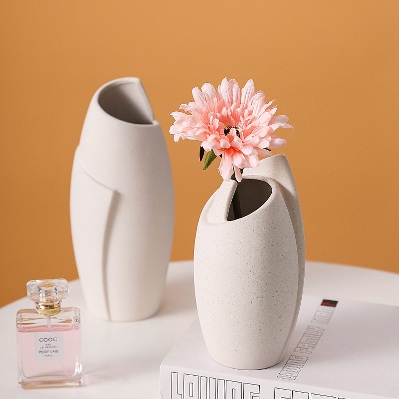 北欧ins风小花瓶简约白色素胚陶瓷摆件客厅欧式干花装饰品高级感 - 图0