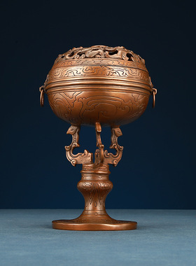 紫铜虎纹透雕香炉家居茶艺香道用品禅意熏香炉盘香线香紫铜炉